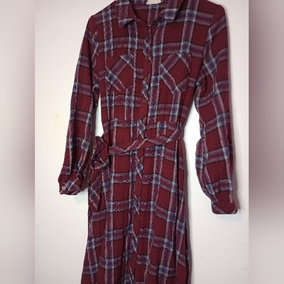 Orange Creek Burgundy Plaid Long Sleeve Shirt Dress Size Small Women's Dress - Picture 3 of 5